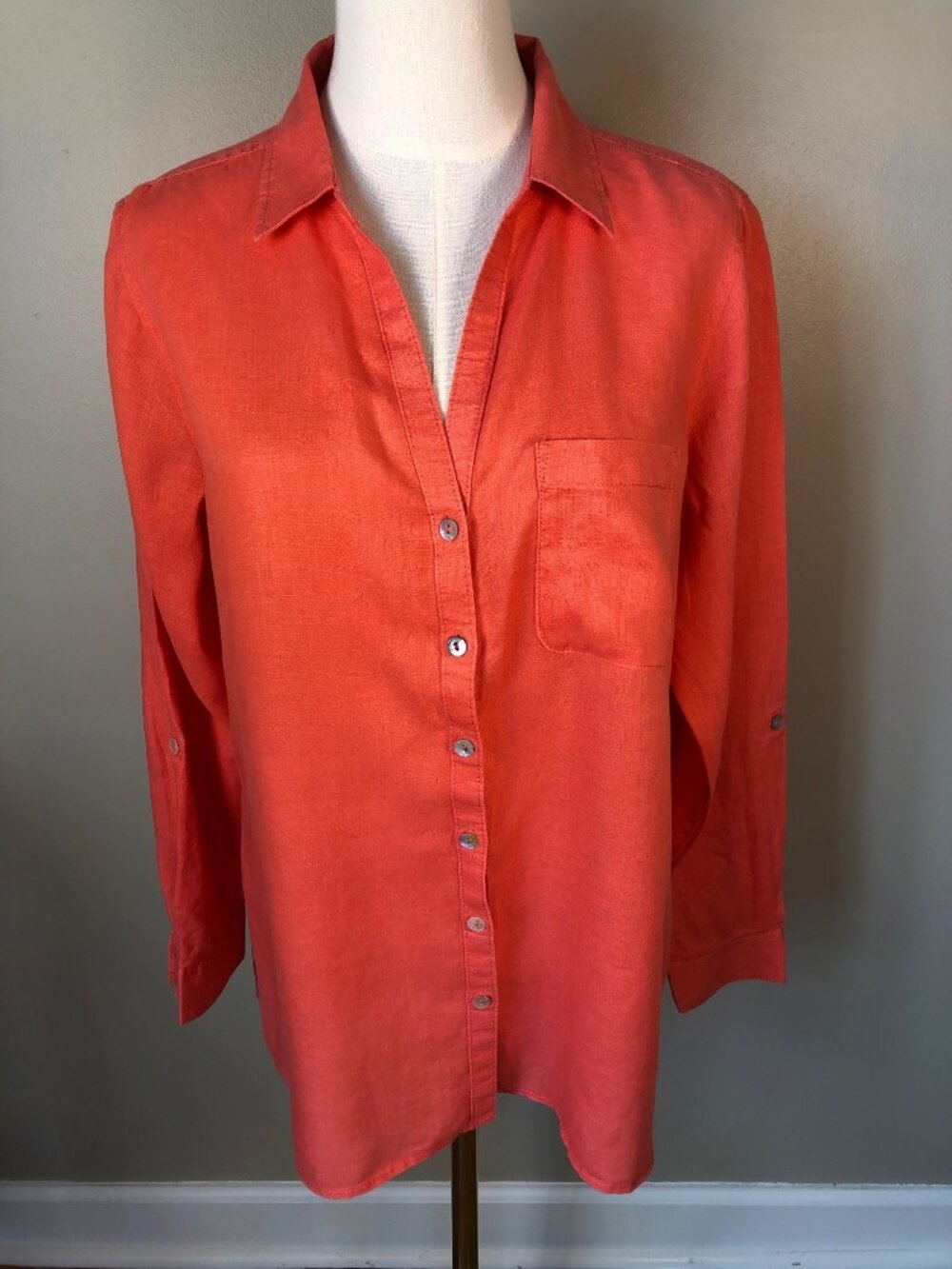 Sigrid Olsen Coral Button-Down Linen Shirt